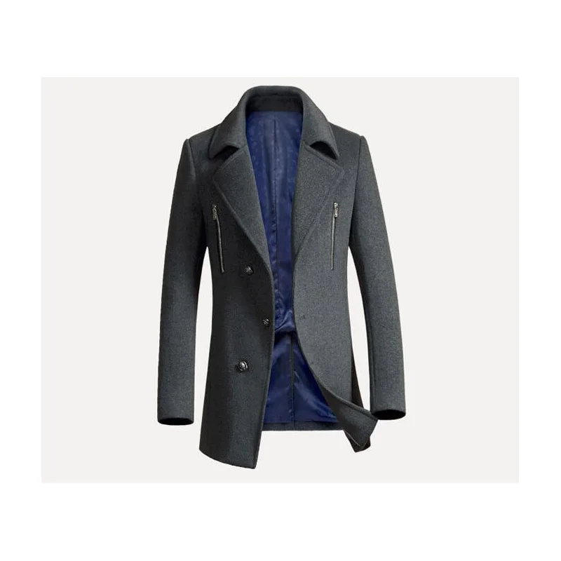 

2019 New men's wool trench coat man turn down collar single breasted woolen overcoat male outerwear