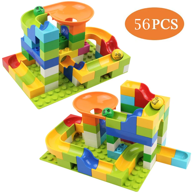 Maze Ball Track Big Building Blocks 56PCS Plastic Duplo Block Toys for Children Funnel Slide Marble Race Run Baby Kids | Игрушки и хобби