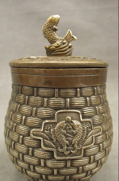 Китайские Бронзовые Медь Резные Рыбы Плетеные Формы Jar Статуя Курильница | Дом и