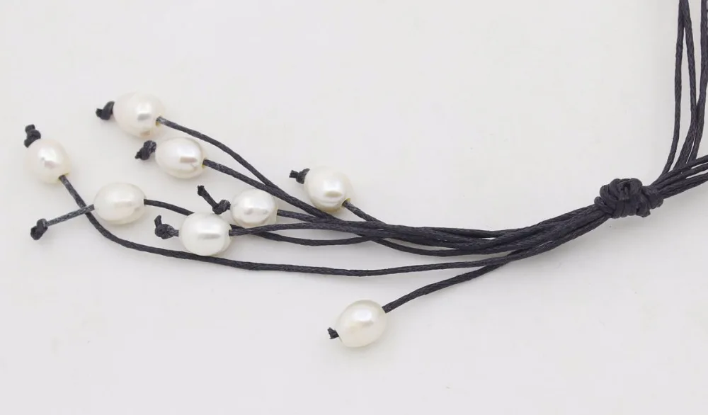 

Real Natural White Teardrop Pearl Pendant Necklace Handmade Black Rope 20" Long