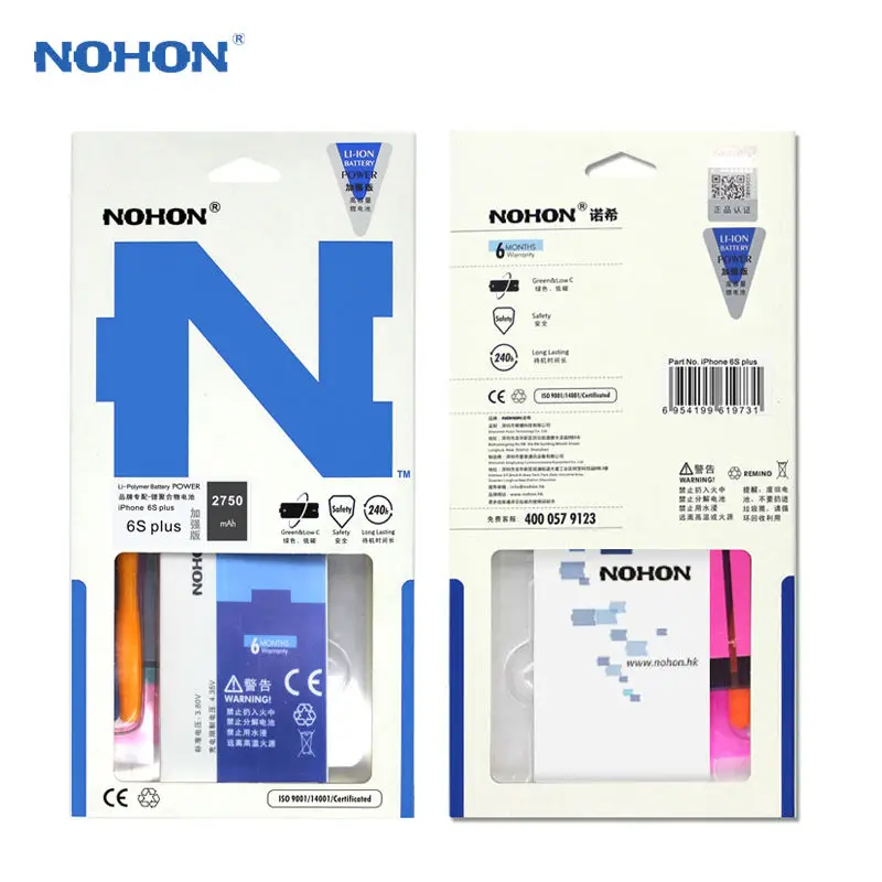 100% оригинал NOHON 2750 мАч встроенный аккумулятор для телефона iPhone 6S Plus 6sPlus 5