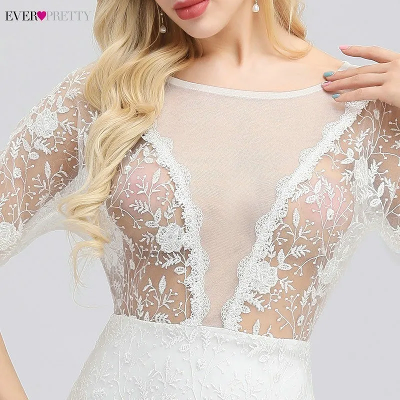Женское свадебное платье с круглым вырезом кружевное русалки рукавом 3/4 в стиле