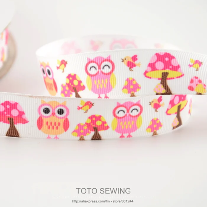 Free shipping cute owl designs min order is $5(mix order) 22mm polyester printed grosgrain ribbons for DIY cartoon decoration|grosgrain ribbon