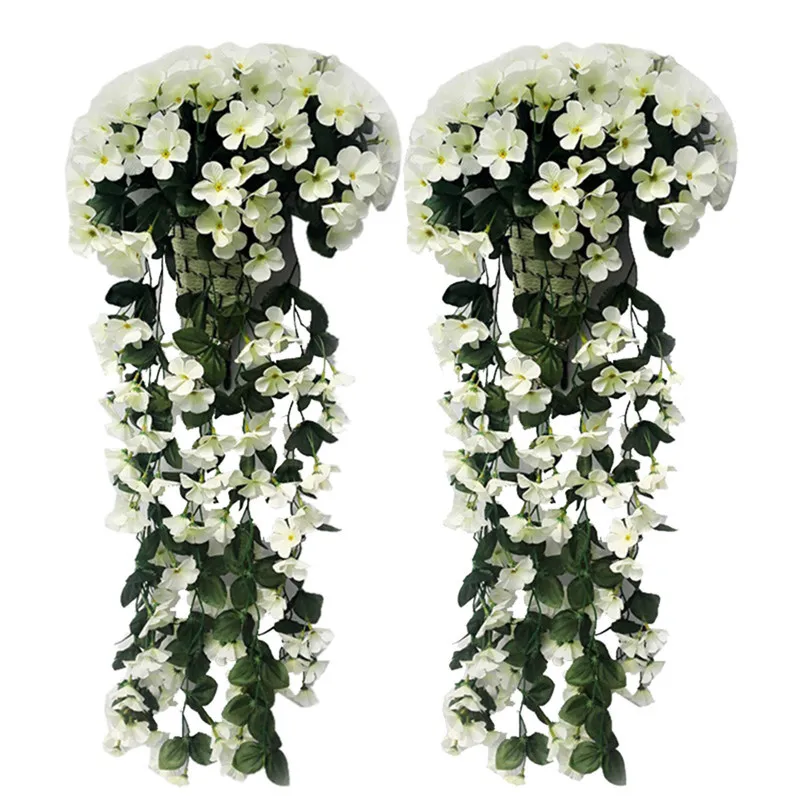 2PCS White Hoomall, искусственные фиолетовые цветы, Настенная Корзина Глицинии, имитация ротанга, растение для свадьбы, украшения для дома, сада, вечерние, Декор - Цвет: 2PCS White