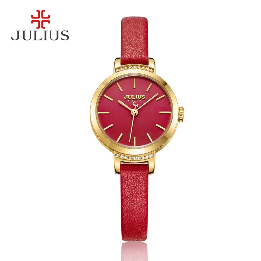 Julius Red Leather Strap Small Dial Fashion Casual Watches For Women Japan Miyota 2035 Quartz Movement Whatch Waterproof JA-1002
