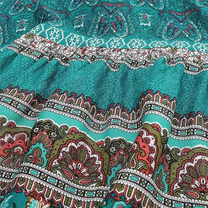 Boho с v образным вырезом кружевное платье богемное цветочным принтом рукав три