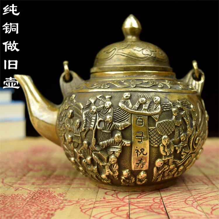 Copper won five lotus copper pot 100 birthday Brass Teapot dragon home auspicious ornaments | Дом и сад
