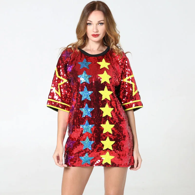 Женское платье рубашка с блестками Steetwear 2019 летние в стиле хип хоп Футболка