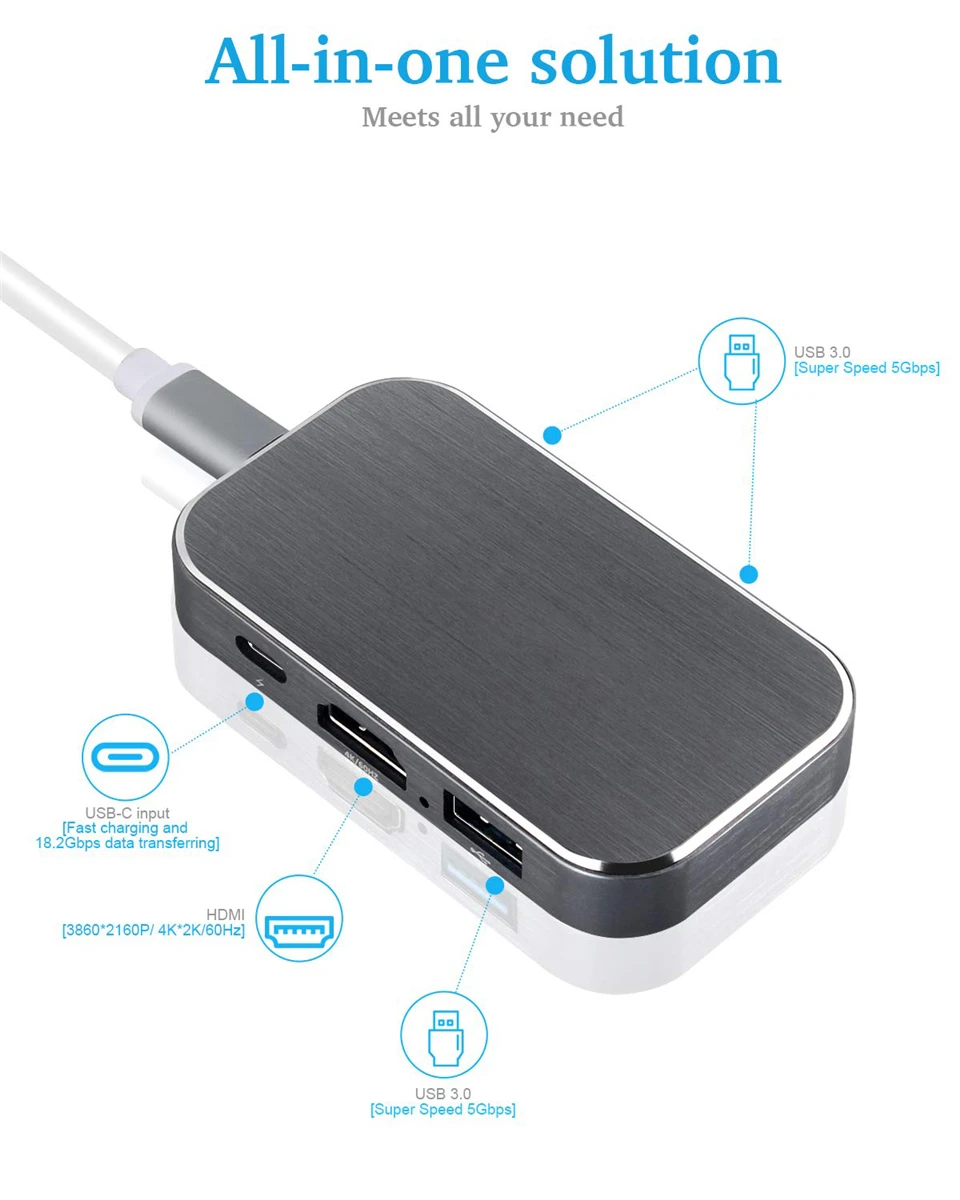 USB 3,1 type C к HDMI концентратор адаптер 4K 60 Гц 100 Вт PD Thunderbolt 3 USB C type-C концентратор с USB 3,0 для MacBook Pro/Air
