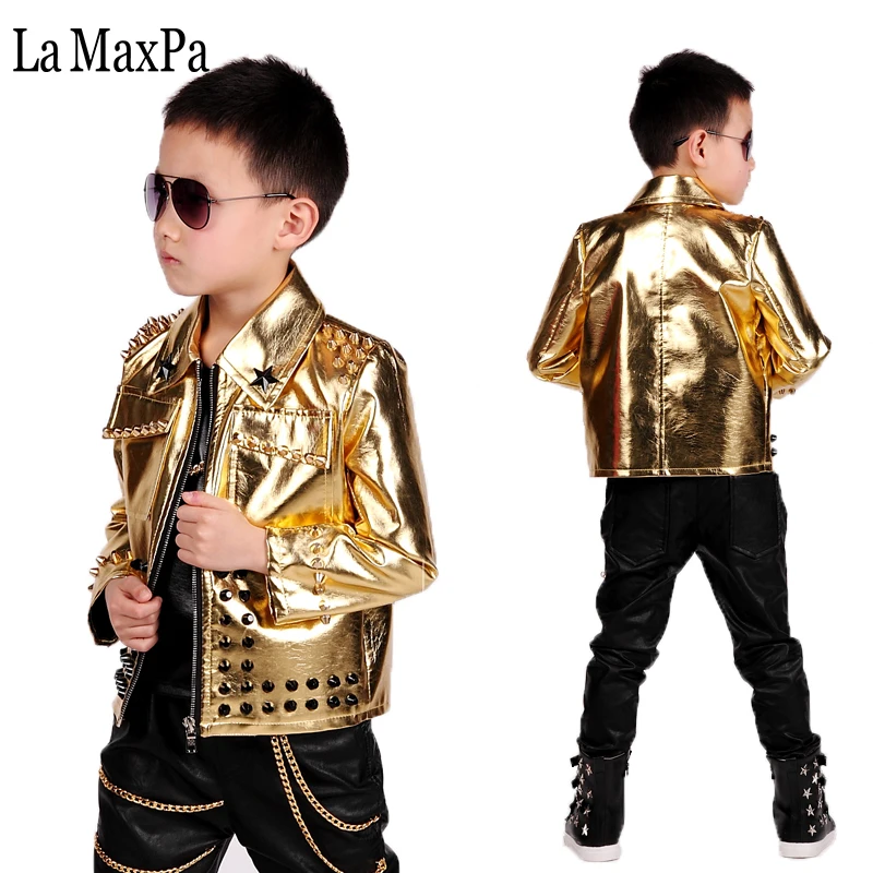 La MaxPa/модные детские кожаные блейзеры для мальчиков костюмы тонкая золотая