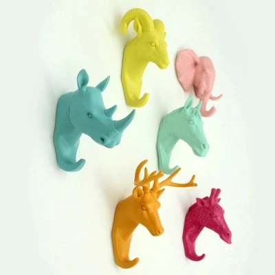 Ретро 3D резиновая голова животного Ремесла Крючки для халата украшение стены