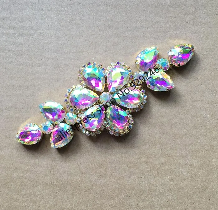 1 шт./лот Серебряный AB золото цвет стразы аппликация в форме цветка с плоской