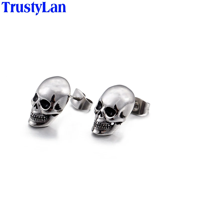 TrustyLan Punk Rock Skull Mens Earrings For Women Stainless Steel Small Stud Earings Fashion Jewelry Dropshipping Gift New
