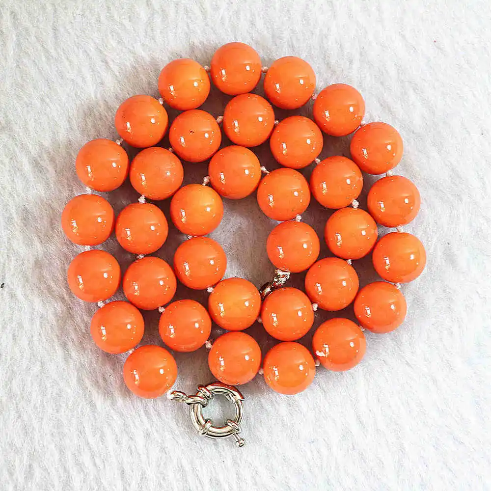 New orange artificial coral stone 8mm 10mm 12mm 14mm round beads fashion chains rope necklace diy jewelry making 18"B638 - Окраска металла: 8mm