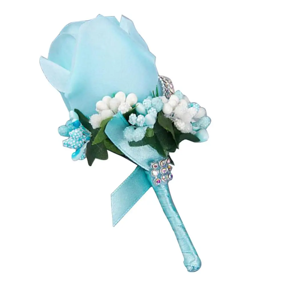 Sky blue Брошь цветок корсаж Свадебный декор Жених Бутоньерка Свадебный Лучший человек Шелковая Роза цветок бутоньерка для костюма для украшения свадьбы - Color: Sky blue