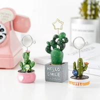 tutu 4pcslot cute card holder cactus resin plant decoration stationery photo holder paper clip office school supplies h0256