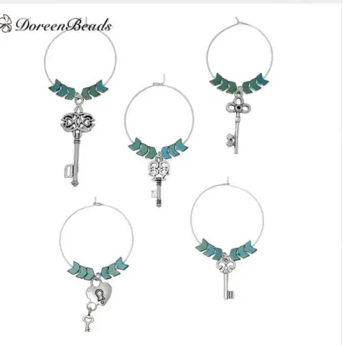 DoreenBeads цинковый сплав вина стекло амулеты смешанные под старину Серебряный, с животными гематит бусины вечерние украшения 40 мм x 35 мм, 1 комплект