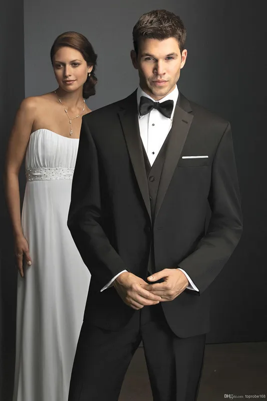 Black Custom made prom one Button single breasted notch/peak lapel formal Tuxedo ( jacket+Pants+vest+tie)