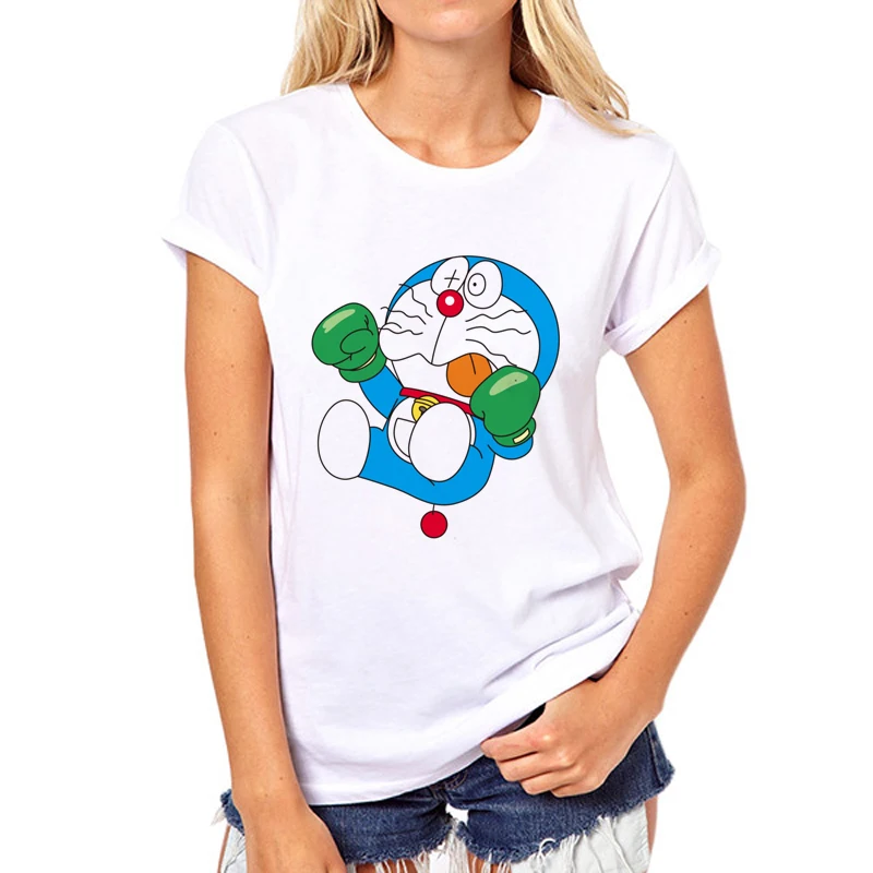 Новинка 2020 дешевые женские футболки милая одежда Doraemon для девушек топы с круглым