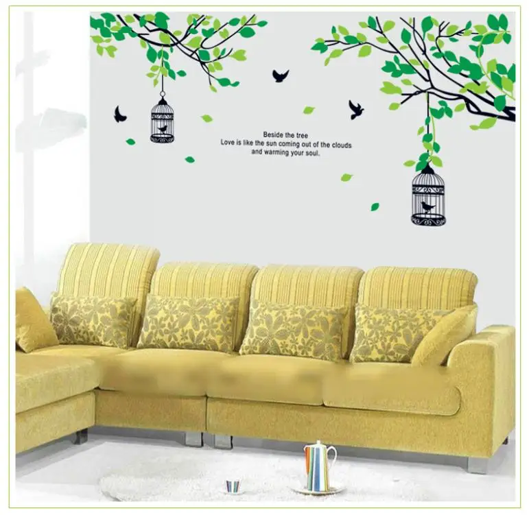 

Free shipping large 150*105cmTrees Branches Birdcage Birds Wall Decals, Living Room Bedroom Removable Wall Stickers Murals