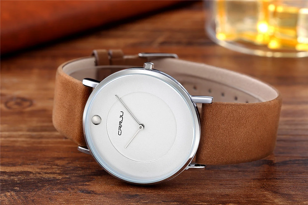 Супертонкие кварцевые повседневные наручные часы CRRJU Мужские Аналоговые