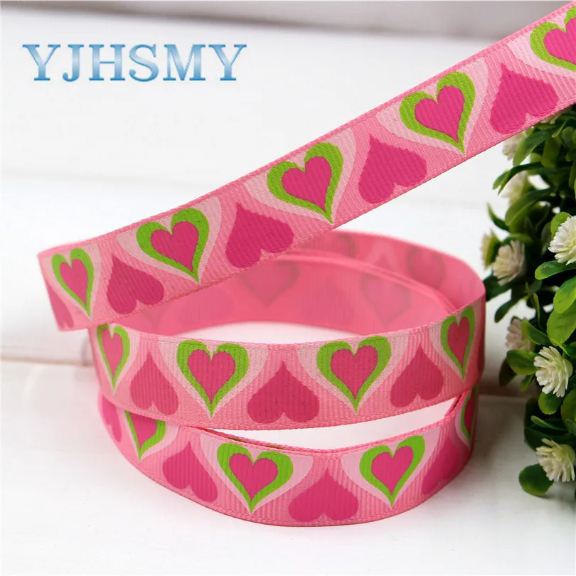 YJHSMY H-17420-1360, 16 мм 10 ярдов сердце печатных корсажные ленты, DIY ручной работы аксессуары для волос материал свадебный подарок обертывание - Цвет: H-17420-1360