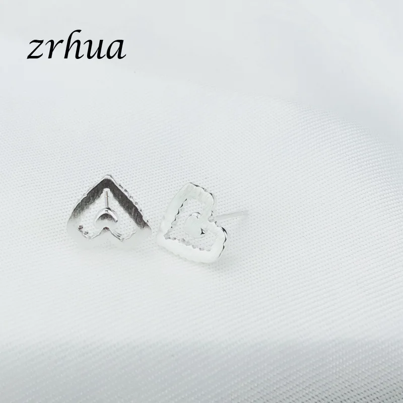ZRHUA 925 Sterling Silver SimpleSweet Double Heart to Stud Earrings for Women Brincos Fine Jewelry Bijoux Wedding Gifts | Украшения и