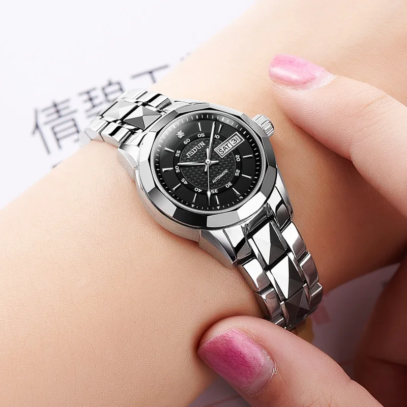 Silver black lady JSDUN женские часы женские наручные часы relojes mujer Роскошные автоматические механические вольфрамовые часы J-L8014 - Цвет: Silver black lady