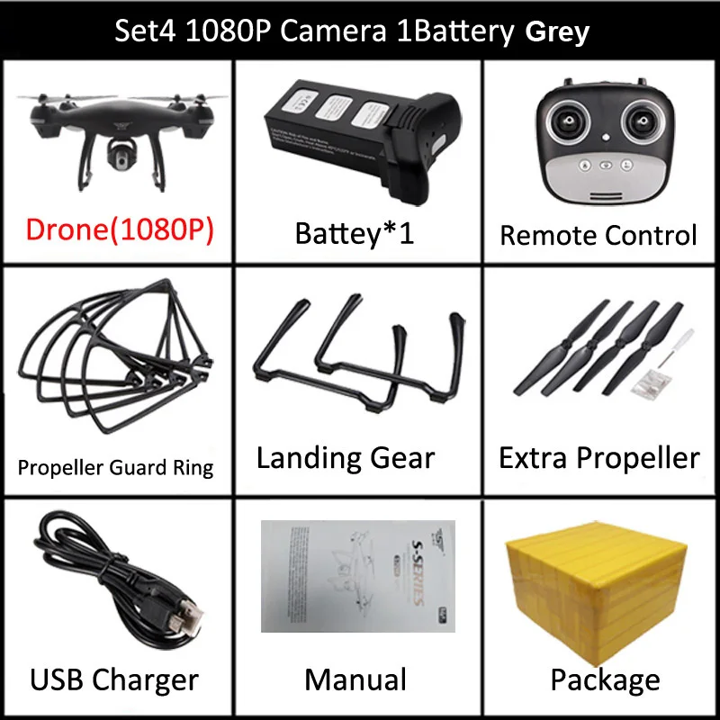 Set4 1080P 1B Grey S70W gps FPV RC Дрон с 1080P HD регулируемой широкоугольной камерой WiFi Live Video Follow Me gps Return Home RC Квадрокоптер Дрон - Цвет: Set4 1080P 1B Grey
