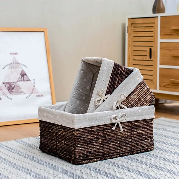 coff daisy fabri set Соломенная корзина для хранения, Подарочная кукурузная шелуха, тканая для мелочей, стол для закусок, корзины для хранения продуктов, коробки для хранения с тканевой подкладкой, для использования в гостиной - Цвет: coff daisy fabri set