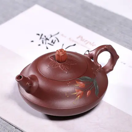 

Yixing Famous exquisite pure handmade Zisha teapot purple mud flower teapot