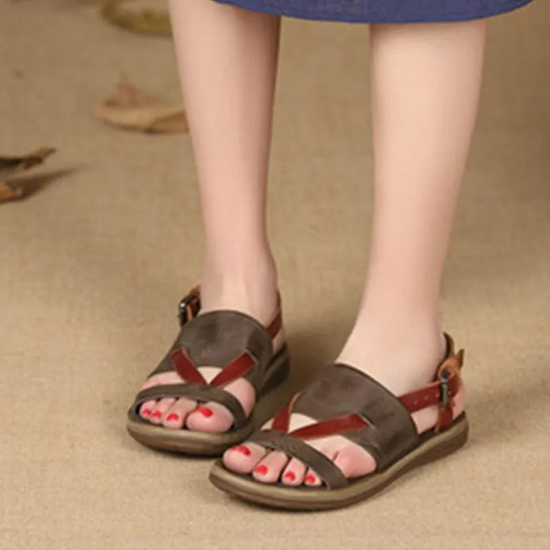 

2019 spring and summer new casual retro personality women's sandals leather soft bottom shoes flat slippers Women's shoes