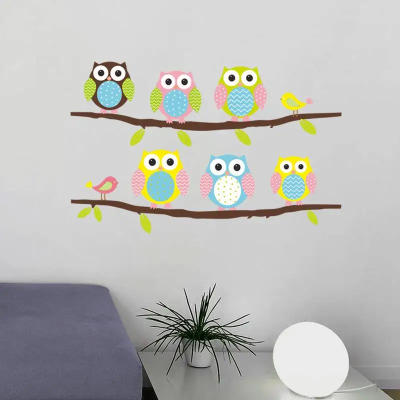 

cute wise owls tree wall stickers for kids room decorations nursery cartoon children decals 1001. animals mural arts flowers 4.0