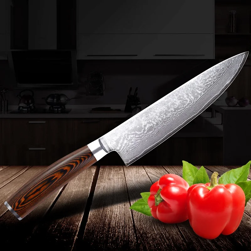 Дамасская сталь с красным Pakka деревянные ножи для кухни Timhome магнитной
