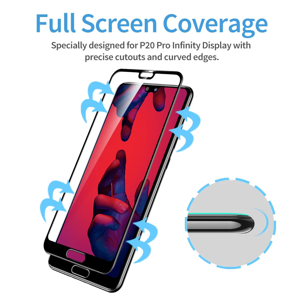 Защита экрана ESR для Huawei P20 Pro закаленное стекло 3X прочнее 9H 3D изогнутое
