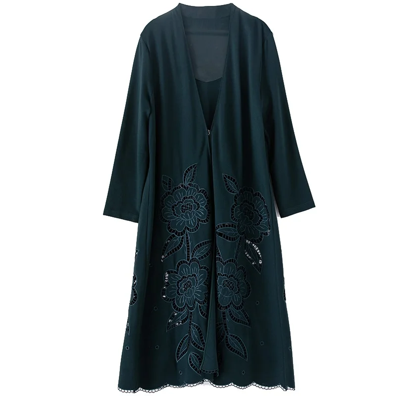 Casacos Feminino, весна-лето, модный длинный кардиган, пальто для женщин, с вышивкой, винтажное пальто, верхняя одежда для женщин, 5XL