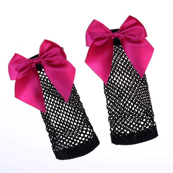 dark pink bow Шикарная уличная одежда, женские дышащие сетчатые носки в стиле Харадзюку черного цвета с бантиком. Сексуальные ажурные сетчатые носки, женские носки с бантиком для девочек - Цвет: dark pink bow