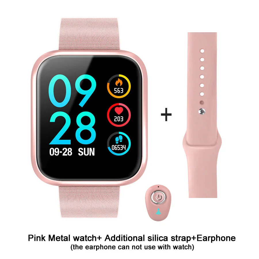 Pink n Earphone Смарт-часы VERYFiTEK P70, измеритель артериального давления, пульсометр, IP68, фитнес-браслет, часы для женщин и мужчин, смарт-часы для IOS, Android - Цвет: Pink n Earphone