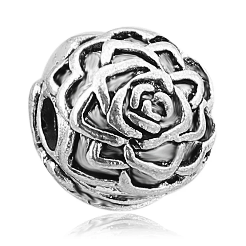 rose 1 шт. цвет серебристый, золотой цветок розы любви Клевер клипсы фиксаторы уход за кожей лица маска с очаровательной бусинкой Подходит европейской Пандоре обаятельные очаровательные женские браслеты - Цвет: rose