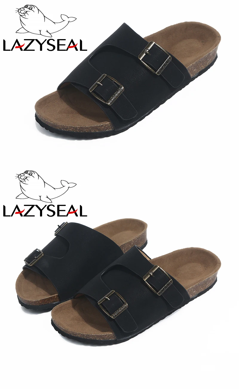 LazySeal/летние пробковые тапочки, женская обувь с пряжкой, шлепанцы, женская обувь, сандалии, вьетнамки, пляжные сандалии на плоской подошве на каблуке, большой размер 44