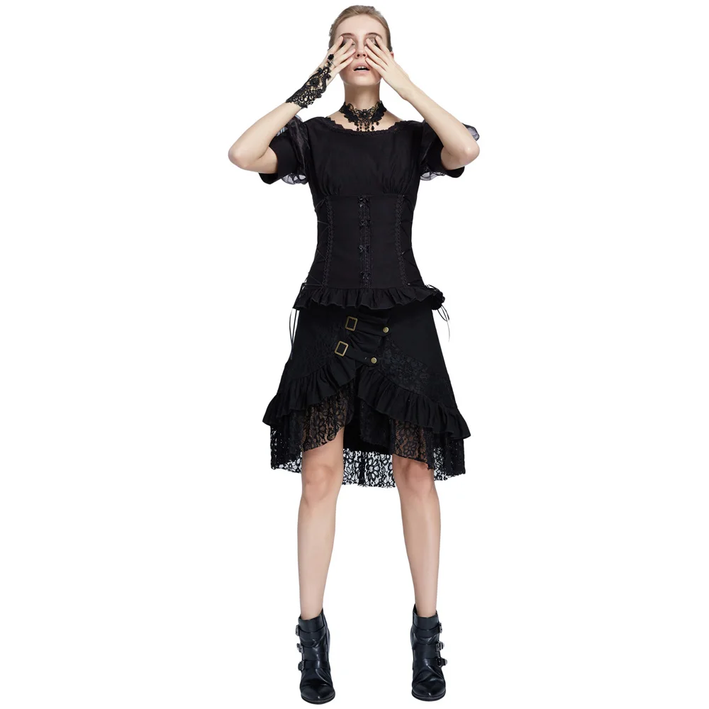 Crew neck Corset tops Retro Shirt Evening party Ladies Blouse Bandage V-back Ruffled hem Casual Womens Fashion | Женская одежда
