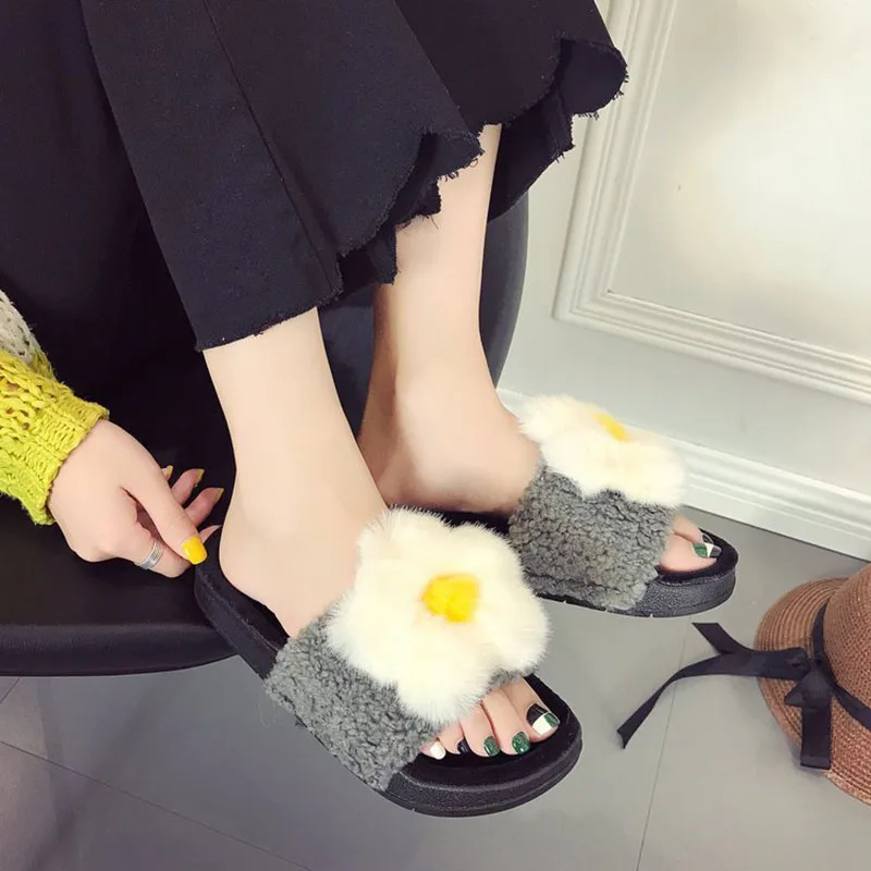 DreamShining New Winter Women's Slippers Cute Flowers Smiling Plush Personalized Cotton Home Shoes | Обувь