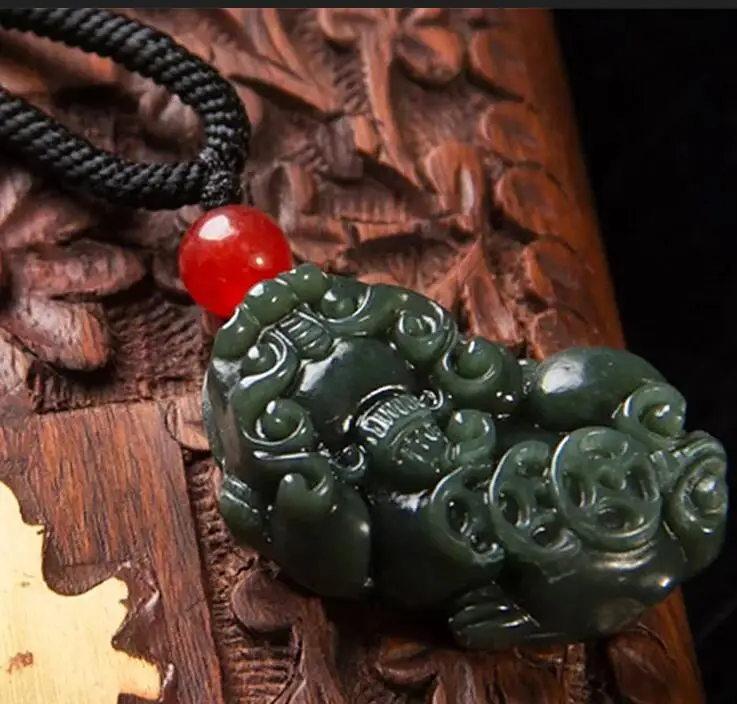 Доставка Натуральная темно зеленая подвеска гетянь Нефритовая круглая пиксу