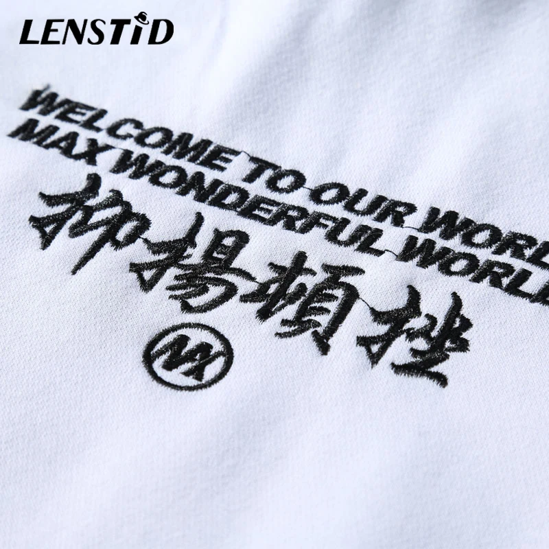 LENSTID High Street вышивка японский журавль пуловер толстовки для мужчин 2019 Весна Осень