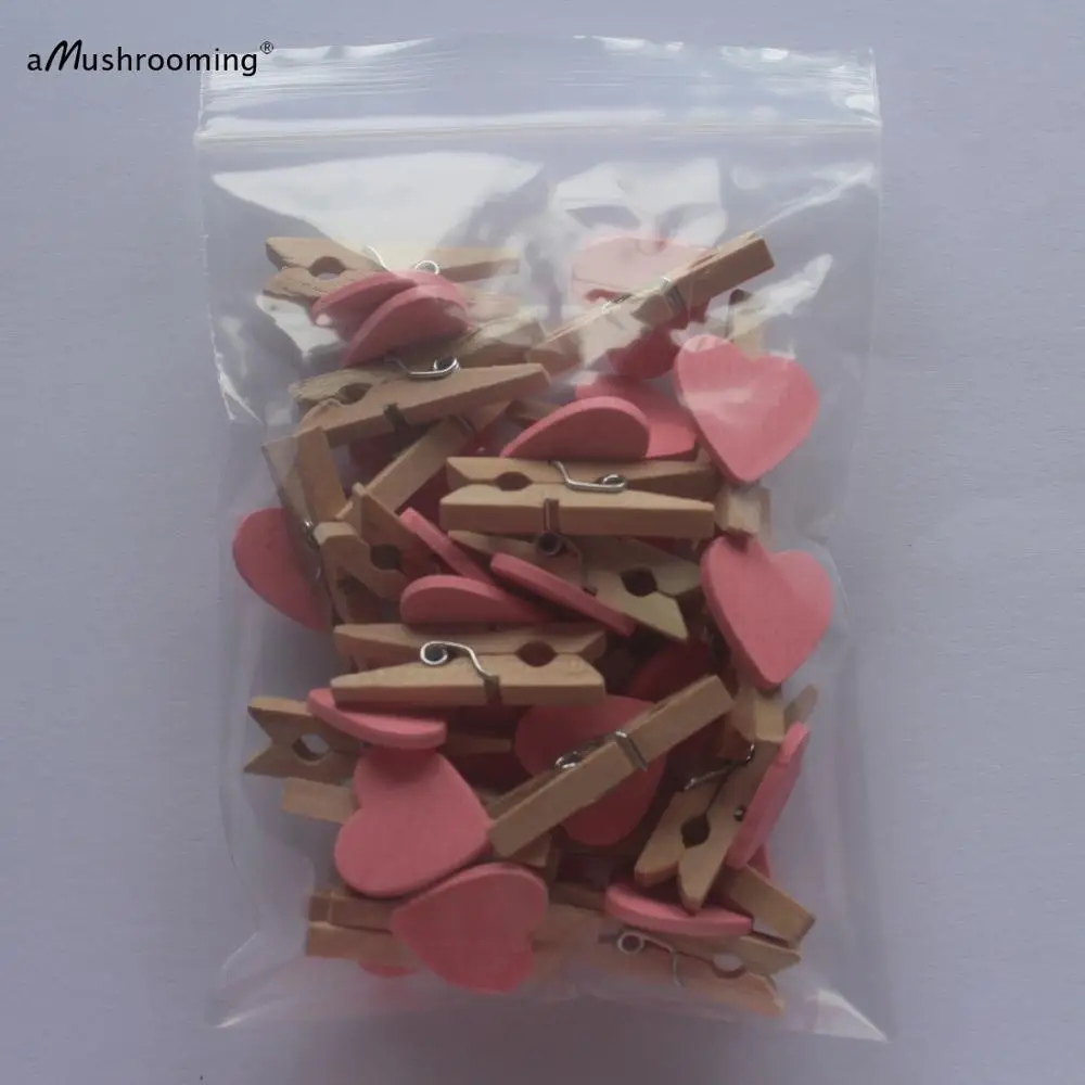 500х ручная работа детские розовые мини прищепки в форме сердца Деревянные для