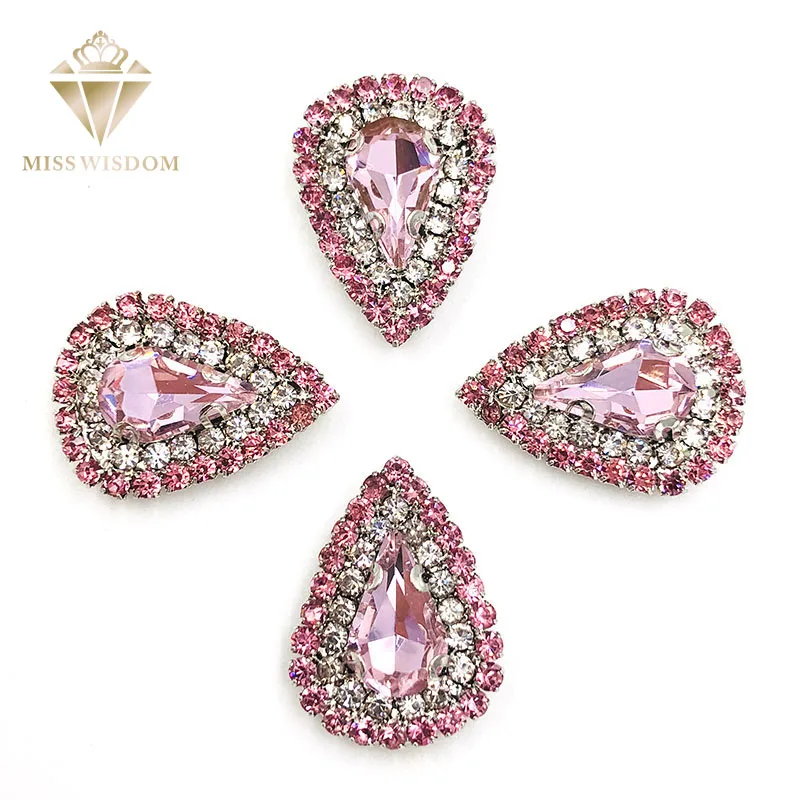 10 шт./упак. розовые стразы в виде страз Двухрядная цепь капля воды пришивные с