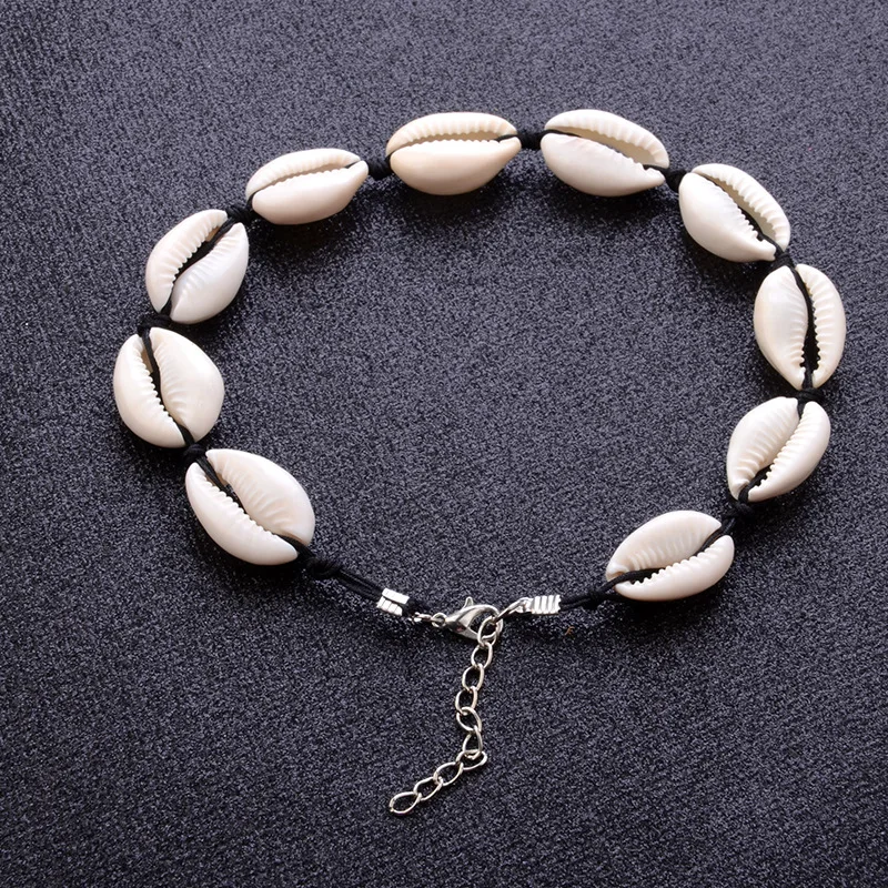 2019 New Vintage Fashion Black Rope Chain Seashell Choker Necklace For Women Summer Beach Gifts Boho Jewelry | Украшения и