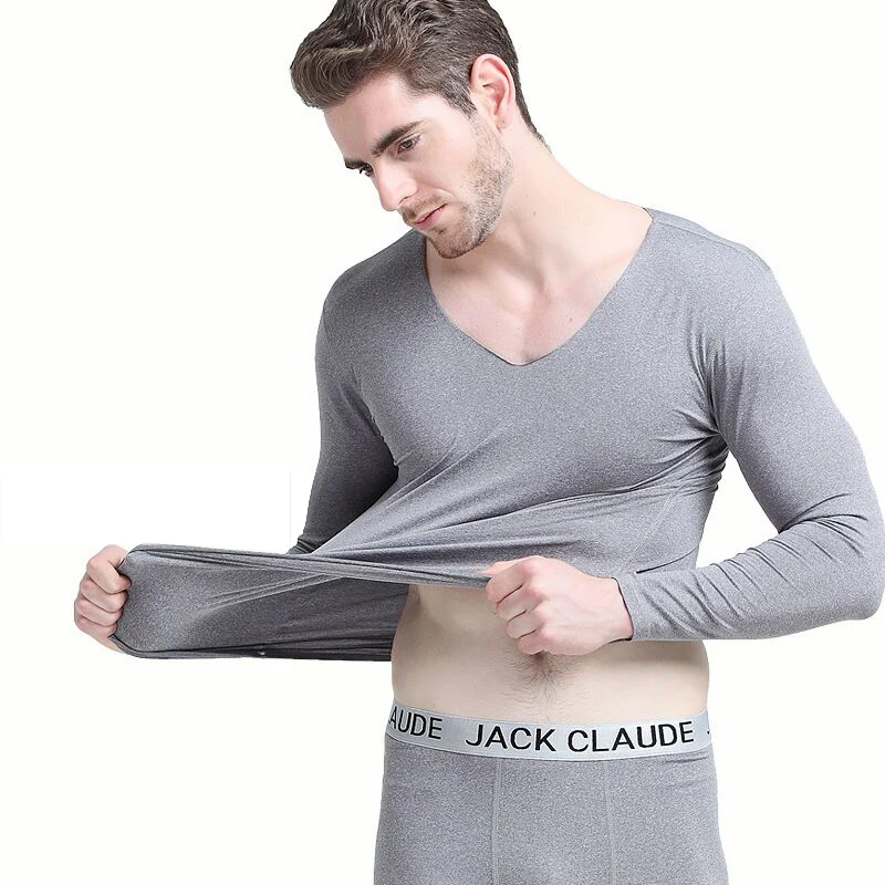 light gray Thermal Underwear Set Men Long Johns Men Autumn Winter Tops+Pants 2 piece Set Keep Warm Thick Plus Size 4XL termica homem - Цвет: light gray