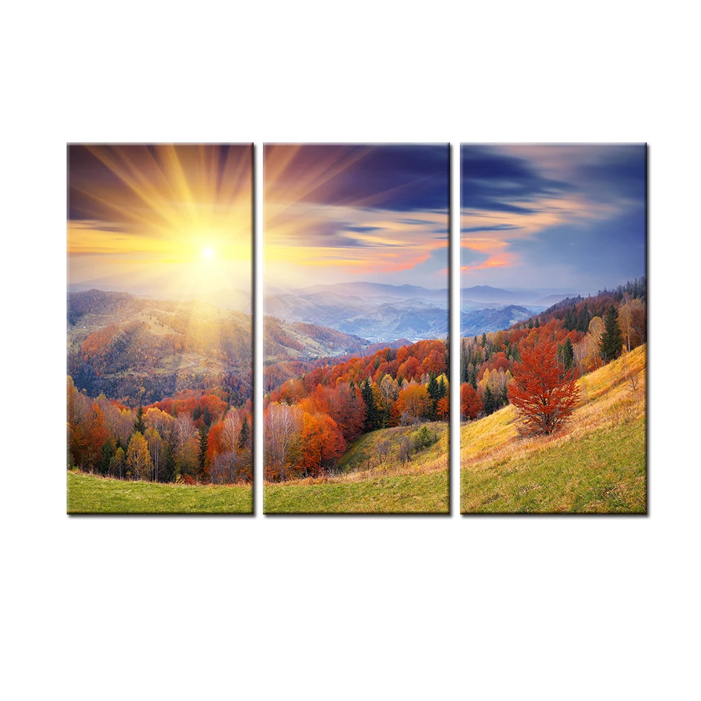 Прямая поставка 3 шт. домашний декор постер горные деревья солнечный свет пейзаж