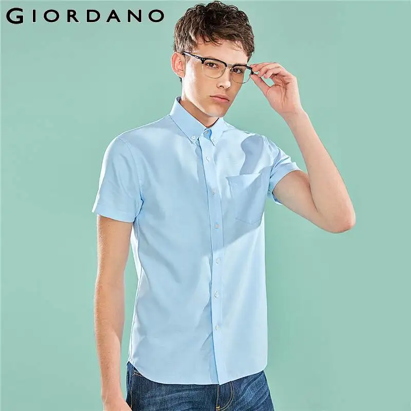 Giordano мужская рубашка Оксфорд спиннинг с короткими рукавами из натурального